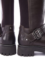 Moda in Pelle Remy Angular Buckle Strap Leather Long Brown Boots - Image 4 of 4