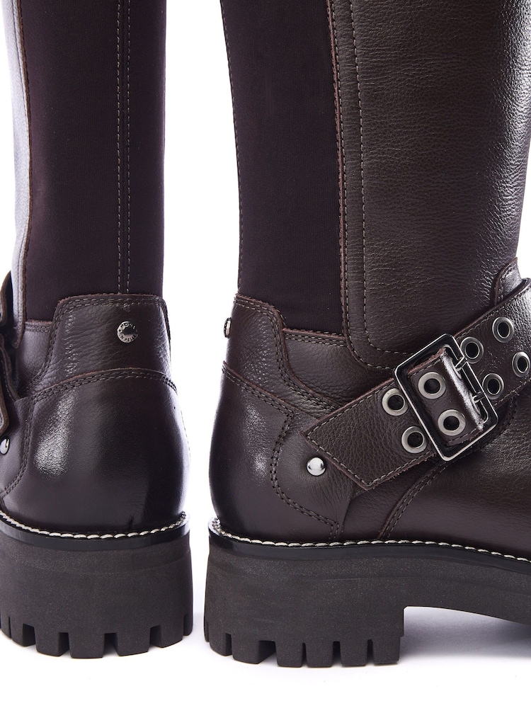 Moda in Pelle Remy Angular Buckle Strap Leather Long Brown Boots - Image 4 of 4