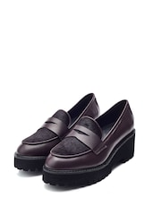Moda in Pelle Red Florense Chunky Sole Wedge Leather Loafers - Image 1 of 4