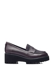 Moda in Pelle Red Florense Chunky Sole Wedge Leather Loafers - Image 2 of 4