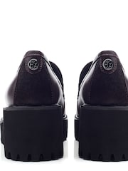 Moda in Pelle Red Florense Chunky Sole Wedge Leather Loafers - Image 3 of 4