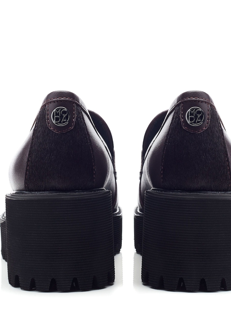 Moda in Pelle Red Florense Chunky Sole Wedge Leather Loafers - Image 3 of 4