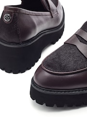 Moda in Pelle Red Florense Chunky Sole Wedge Leather Loafers - Image 4 of 4