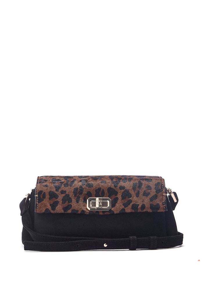Moda In Pelle Animal Leopard Print Britney Fold Over Bag - Image 1 of 4