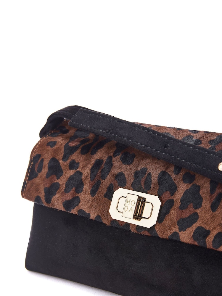 Moda In Pelle Animal Leopard Print Britney Fold Over Bag - Image 3 of 4