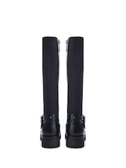 Moda in Pelle Remy Angular Buckle Strap Leather Long Black Boots - Image 2 of 4