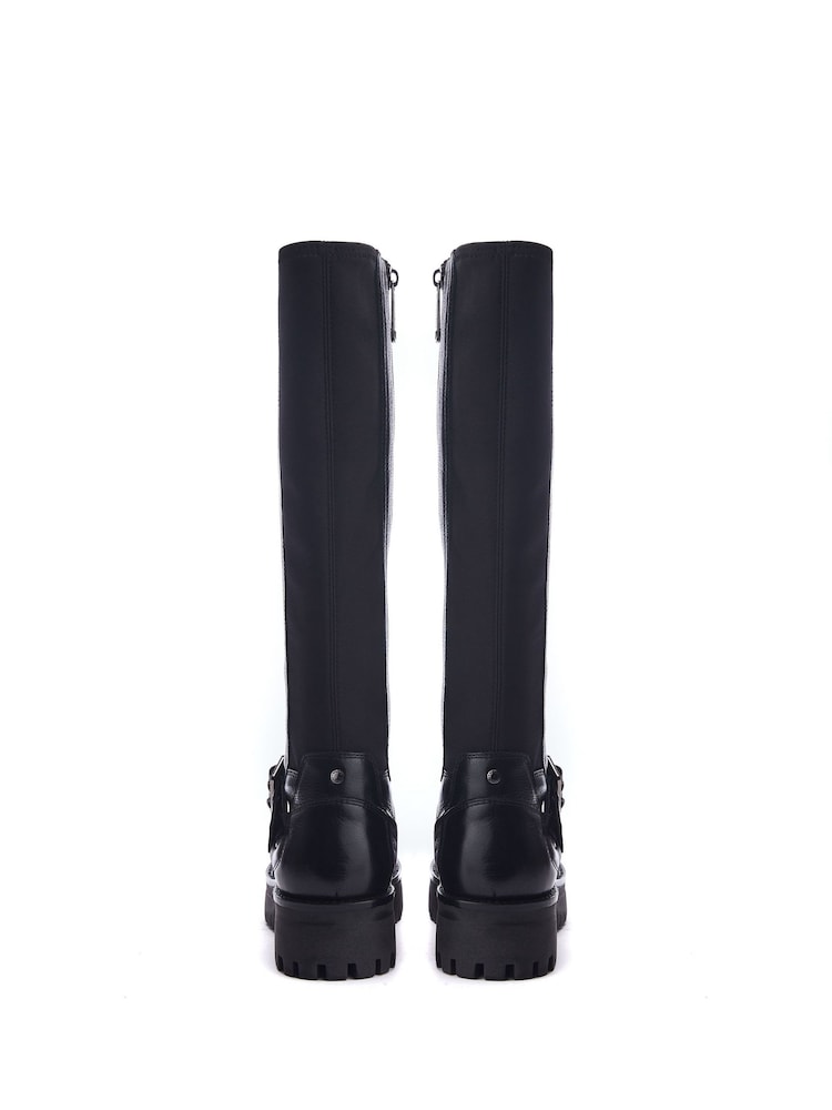 Moda in Pelle Remy Angular Buckle Strap Leather Long Black Boots - Image 2 of 4