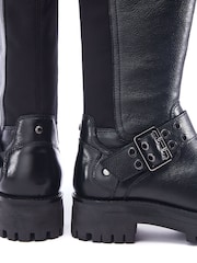 Moda in Pelle Remy Angular Buckle Strap Leather Long Black Boots - Image 3 of 4