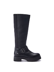 Moda in Pelle Remy Angular Buckle Strap Leather Long Black Boots - Image 4 of 4