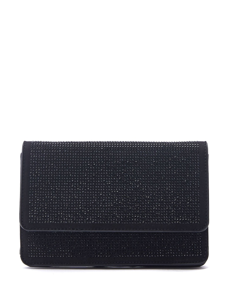 Schwarz - Moda In Pelle Christiie Glitzernde Clutch mit Kette - Bild 1 von 4