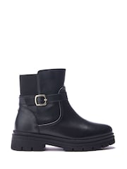 Moda in Pelle Onnis Stretch Back And Buckle Detail Short Leather Black Boots - Image 1 of 4