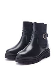 Moda in Pelle Onnis Stretch Back And Buckle Detail Short Leather Black Boots - Image 2 of 4
