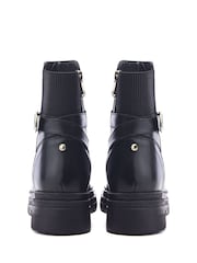 Moda in Pelle Onnis Stretch Back And Buckle Detail Short Leather Black Boots - Image 3 of 4
