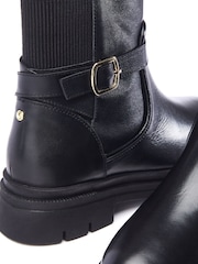 Moda in Pelle Onnis Stretch Back And Buckle Detail Short Leather Black Boots - Image 4 of 4