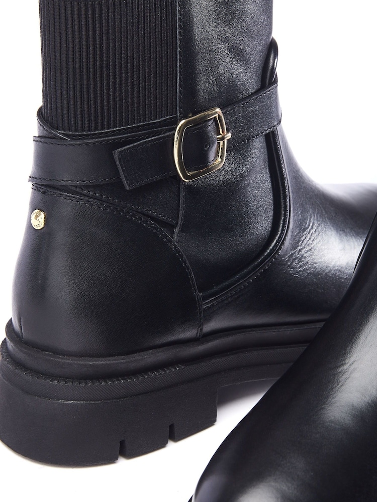 Moda in Pelle Onnis Stretch Back And Buckle Detail Short Leather Black Boots - Image 4 of 4
