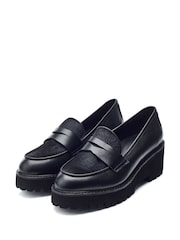 Moda in Pelle Florense Chunky Sole Wedge Black Loafers - Image 1 of 4
