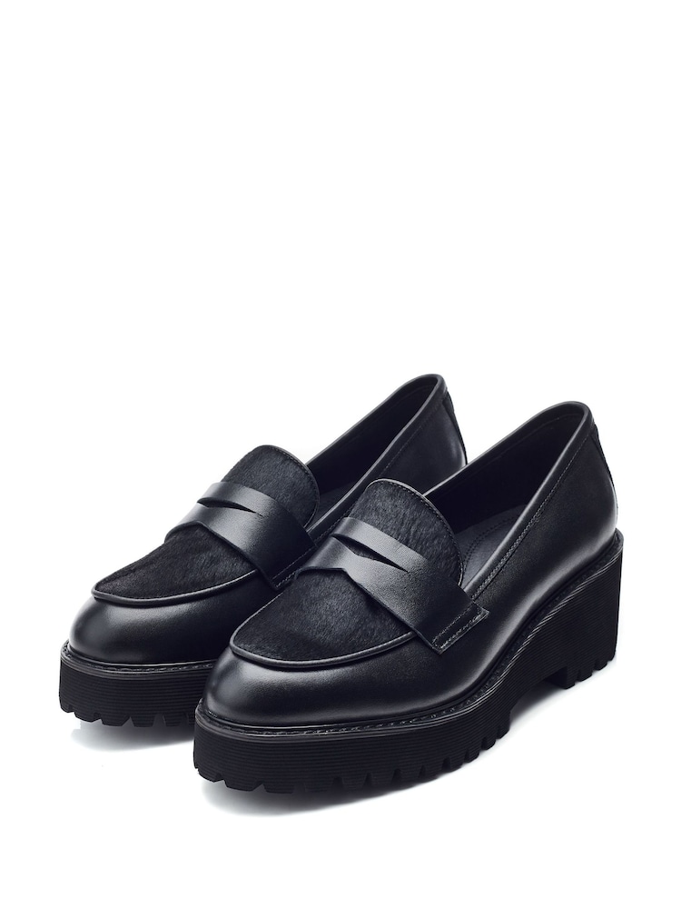 Moda in Pelle Florense Chunky Sole Wedge Black Loafers - Image 1 of 4