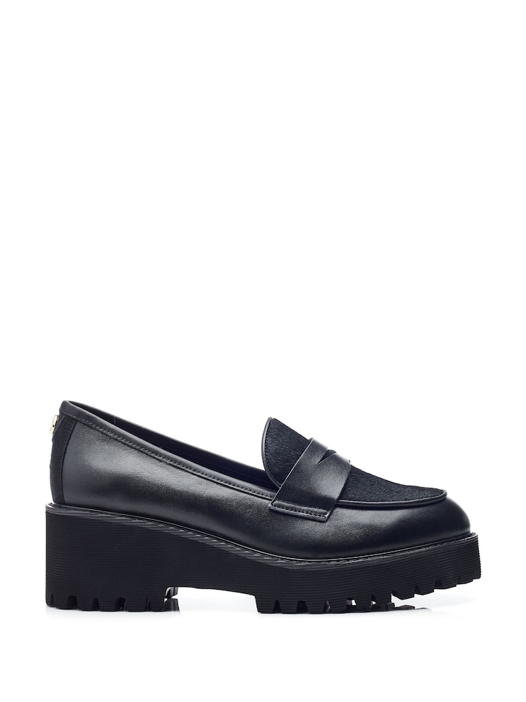 Moda in Pelle Florense Chunky Sole Wedge Black Loafers - Image 2 of 4