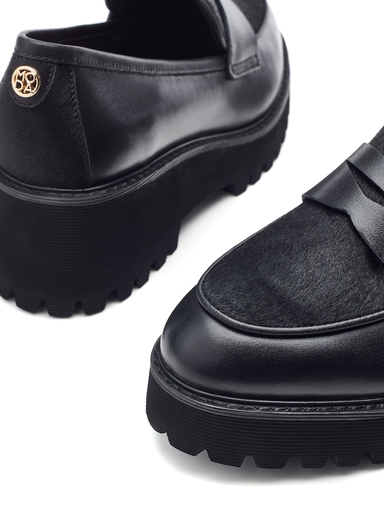 Moda in Pelle Florense Chunky Sole Wedge Black Loafers - Image 4 of 4