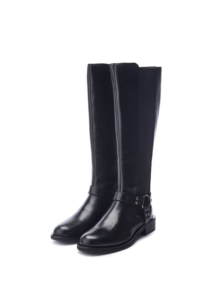 Moda in Pelle Sevrin Western Buckle Detail Long Leather Chelsea Black Boots - Image 2 of 4