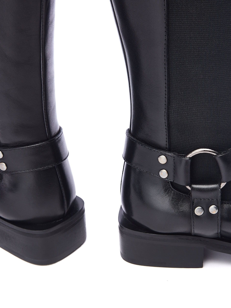 Moda in Pelle Sevrin Western Buckle Detail Long Leather Chelsea Black Boots - Image 4 of 4