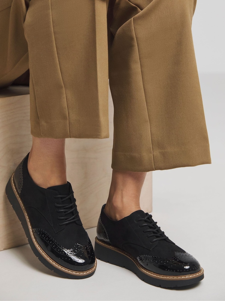 JD Williams Black Low Wedge Lace Up Front Shoes In Wide Fit - Image 1 of 4