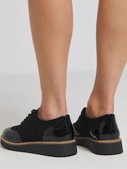 JD Williams Black Low Wedge Lace Up Front Shoes In Wide Fit - Image 2 of 4