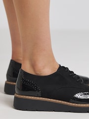 JD Williams Black Low Wedge Lace Up Front Shoes In Wide Fit - Image 3 of 4