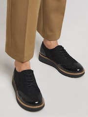 JD Williams Black Low Wedge Lace Up Front Shoes In Wide Fit - Image 4 of 4