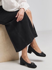 JD Williams Black Low Block Heel Trim Court Shoes In Extra Wide Fit - Image 1 of 4