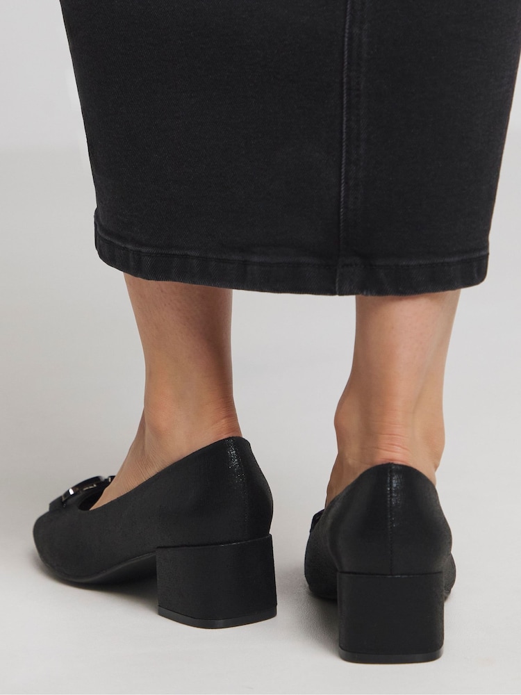 JD Williams Black Low Block Heel Trim Court Shoes In Extra Wide Fit - Image 2 of 4