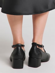 JD Williams Black Cross Strap Mary Jane Low Block Heels Court Shoe In Wide Fit - Image 2 of 4