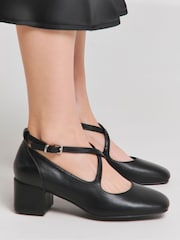 JD Williams Black Cross Strap Mary Jane Low Block Heels Court Shoe In Wide Fit - Image 4 of 4
