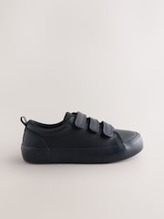 Black Wide Fit (G) Leather 3 Strap Touch Fastening School Shoes - Image 2 of 5