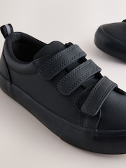 Black Wide Fit (G) Leather 3 Strap Touch Fastening School Shoes - Image 4 of 5