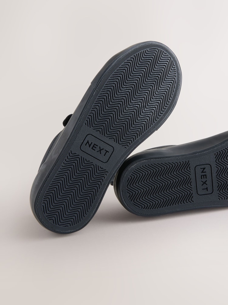 Black Wide Fit (G) Leather 3 Strap Touch Fastening School Shoes - Image 5 of 5