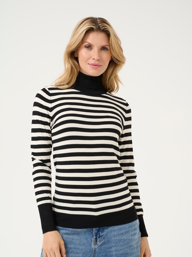 Kaffe KAlizza Rollneck Striped Black Pullover Jumper - Image 1 of 6