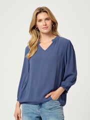 Kaffe KAkamilla 3/4 Sleeves Notch Neck Blouse - Image 1 of 5