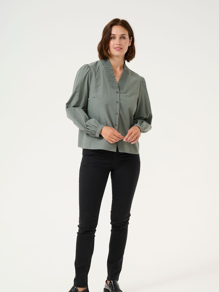 Kaffe KAmaia V-Neck Pleats Long Sleeve Shirt - Image 2 of 5