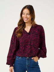 Kaffe KAjodie V-Neck Long Sleeve Black Blouse - Image 1 of 5
