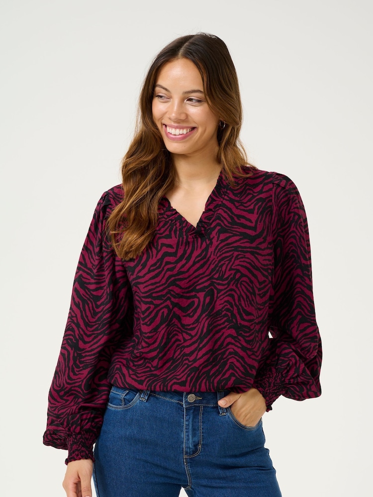 Kaffe KAjodie V-Neck Long Sleeve Black Blouse - Image 1 of 5