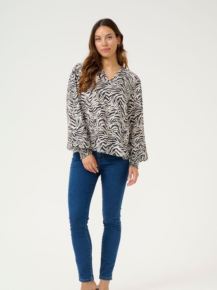 Kaffe KAjodie V-Neck Long Sleeve Black Blouse - Image 2 of 5