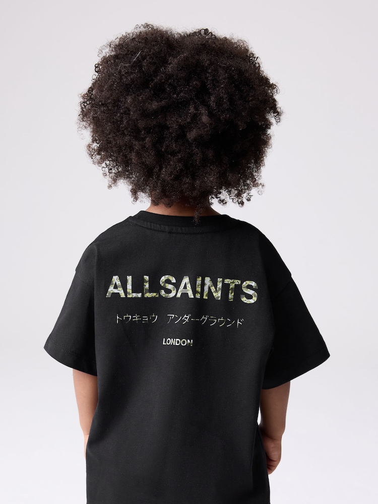 smALLSAINTS Black/Camo Younger Boys Oversized Underground Crew T-Shirt - Image 1 of 12