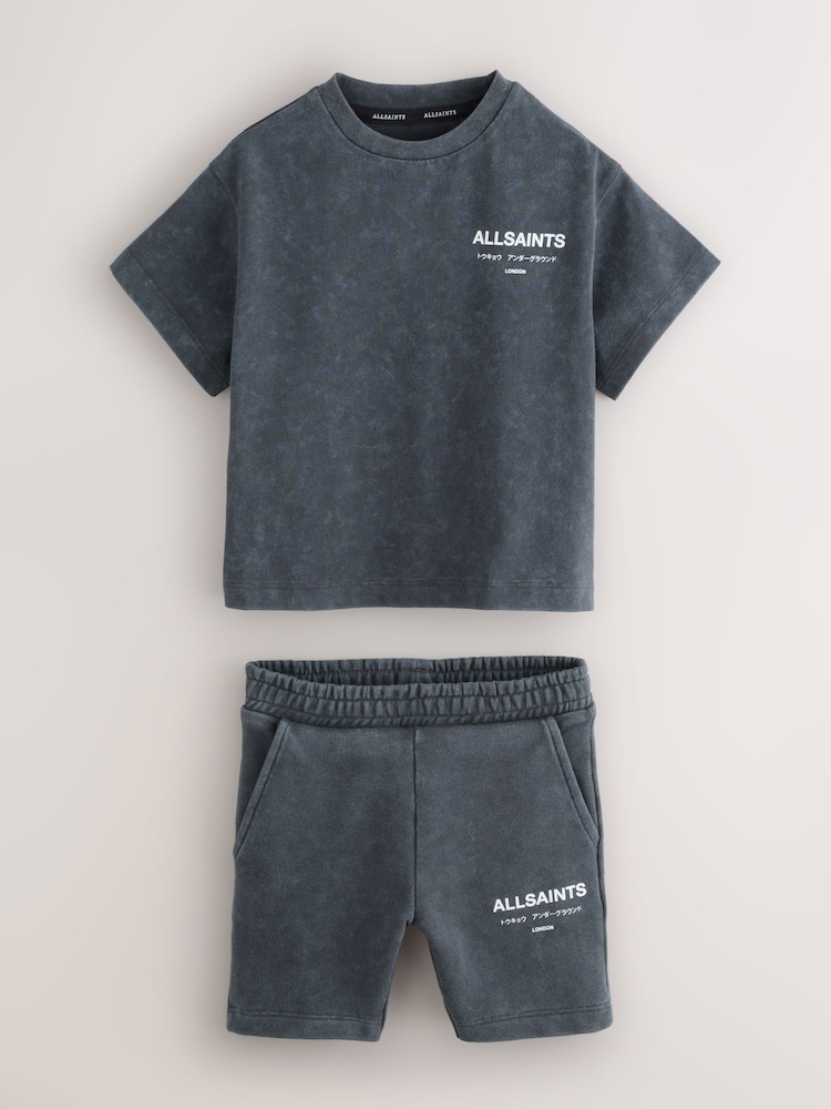 smALLSAINTS Washed Grey Underground T-Shirt and Sweat Short Younger Boys Set - Image 1 of 7 smALLSAINTS Washed Grey Underground T-Shirt and Sweat Short Younger Boys Set - Image 1 of 7