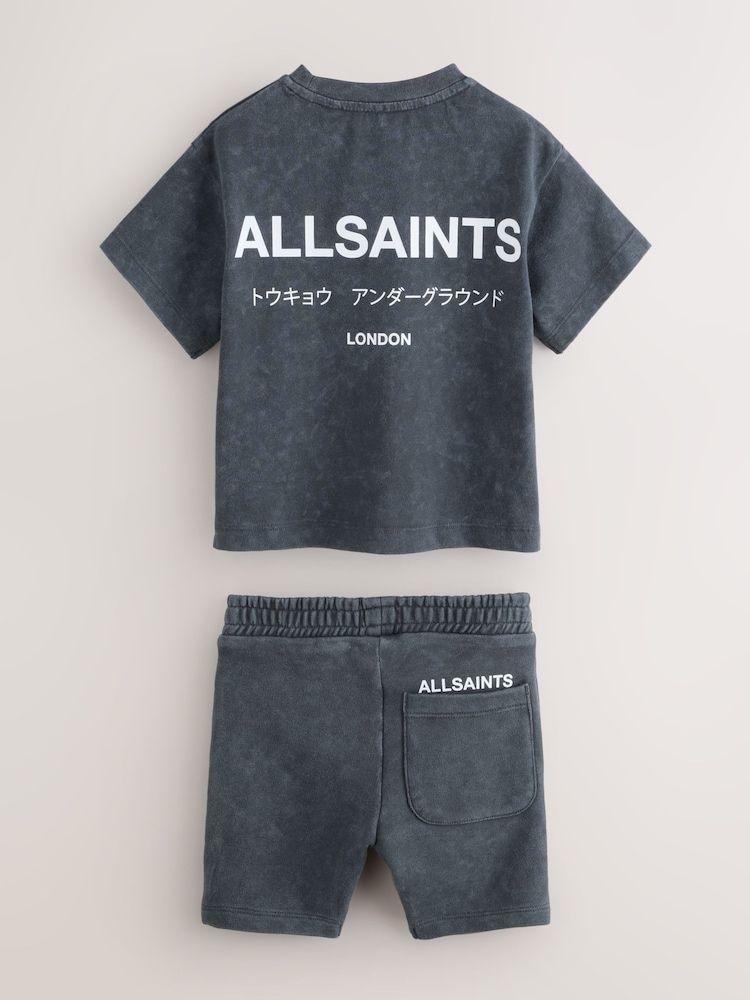 smALLSAINTS Washed Grey Underground T-Shirt and Sweat Short Younger Boys Set - Image 2 of 7 smALLSAINTS Washed Grey Underground T-Shirt and Sweat Short Younger Boys Set - Image 2 of 7