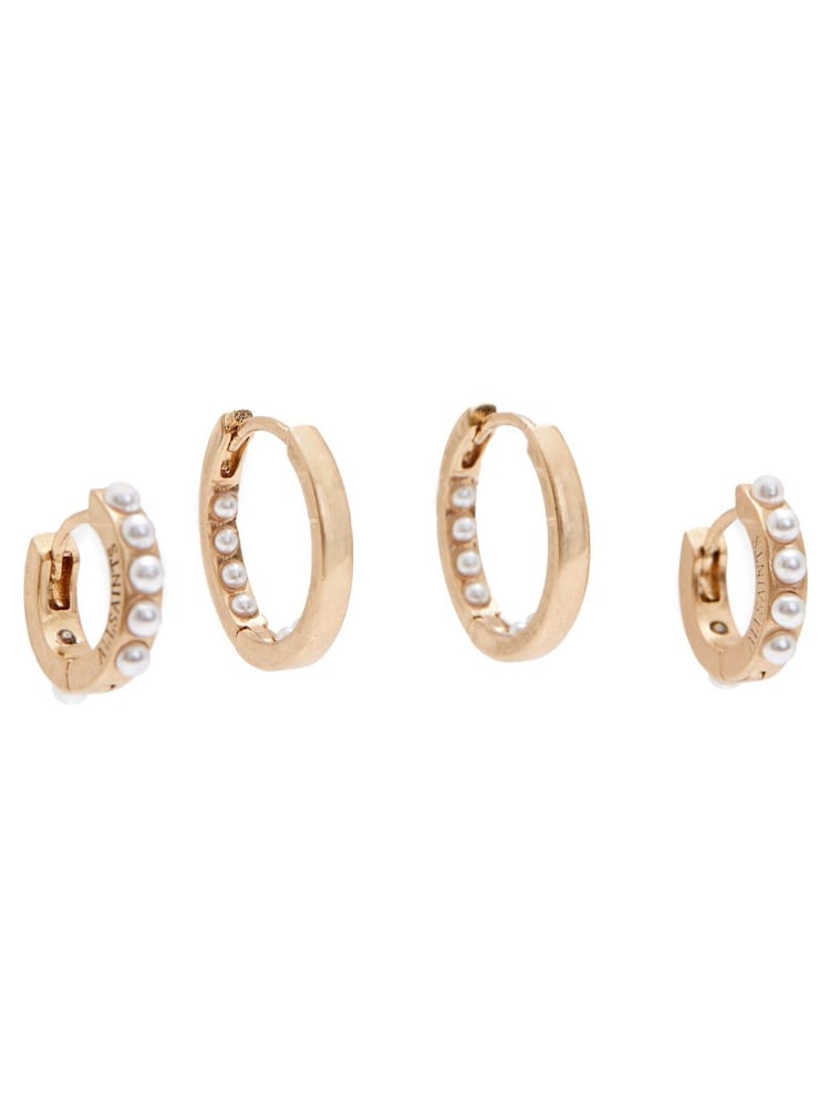 AllSaints Gold Pearl Huggie Set - Image 2 of 6