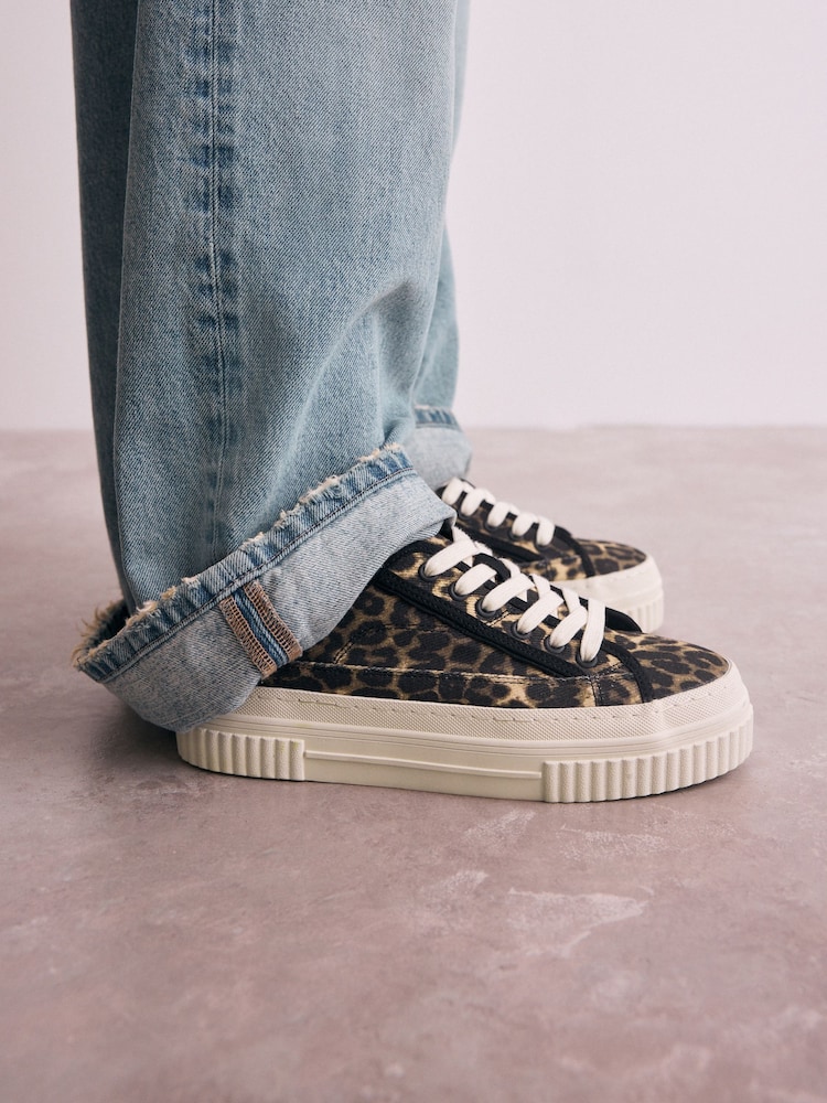 Buy Leopard Canvas Chunky Baseball Lace Up Trainers from the Next