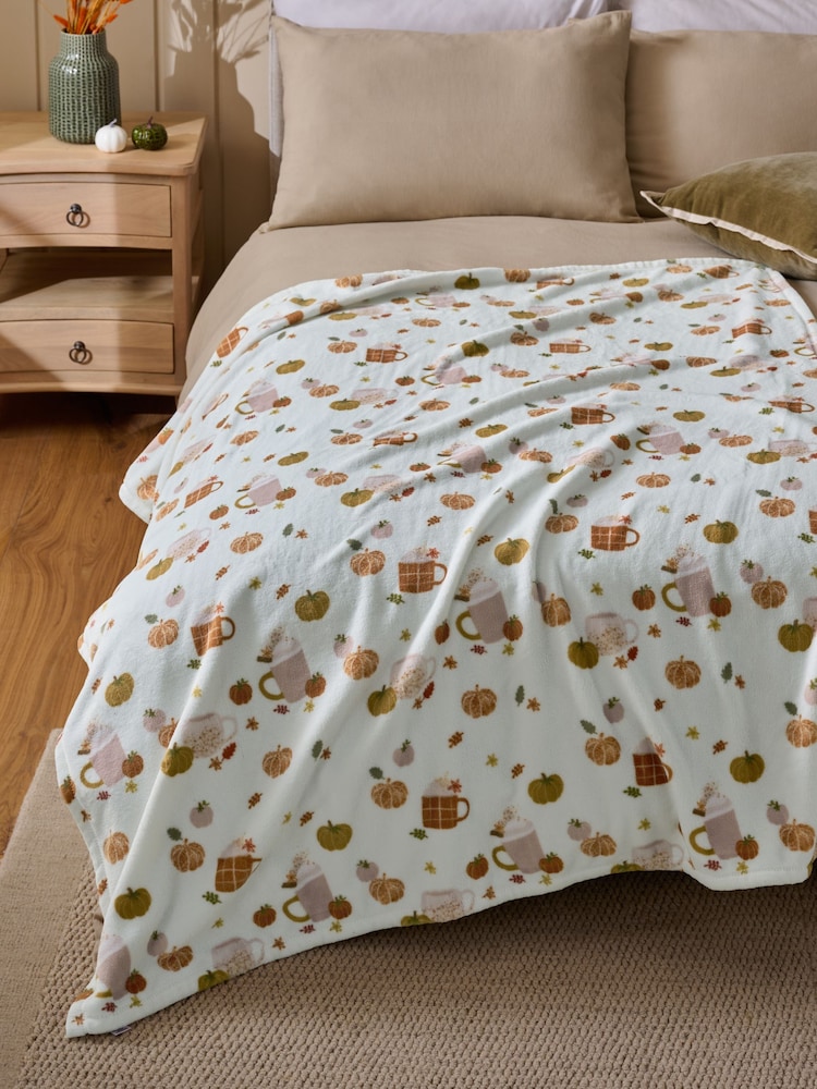Orange Pumpkin Spice Latte Fleece Throw - Image 1 of 5