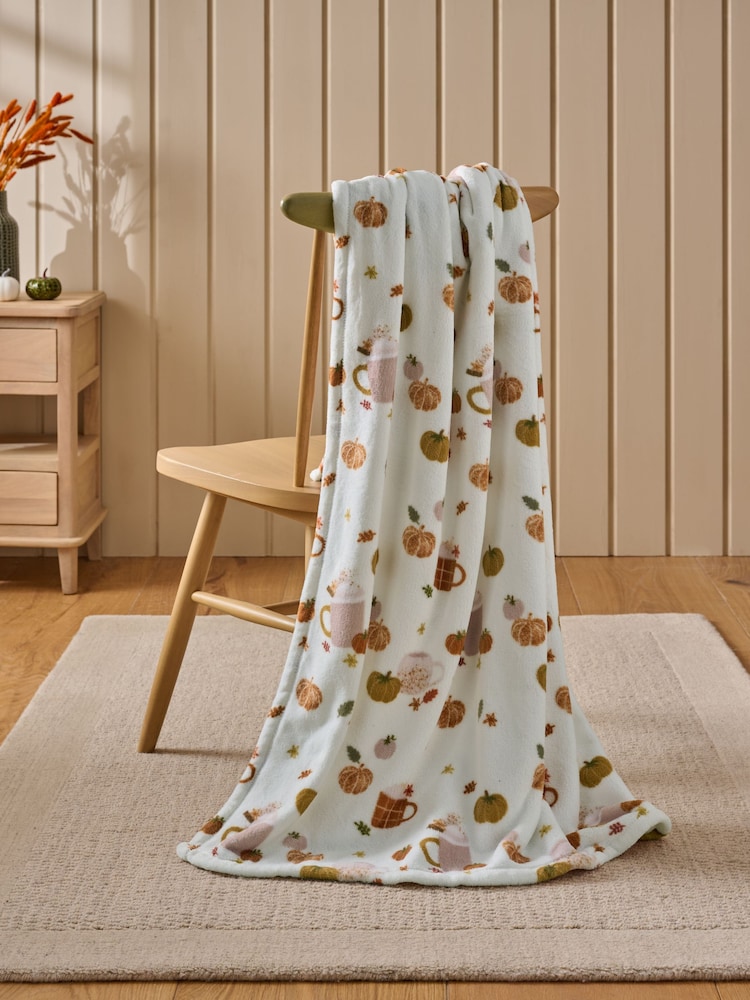 Orange Pumpkin Spice Latte Fleece Throw - Image 2 of 4 Orange Pumpkin Spice Latte Fleece Throw - Image 2 of 4
