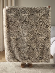 Grey Snow Leopard Print Faux Fur Throw - Image 4 of 5